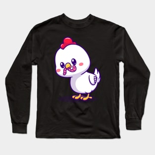 Cute Chicken Eating Worm Cartoon Long Sleeve T-Shirt